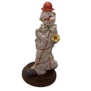 Capodimonte Italy Ceramic Clown With Flower Signed Pelligrino Red Hat